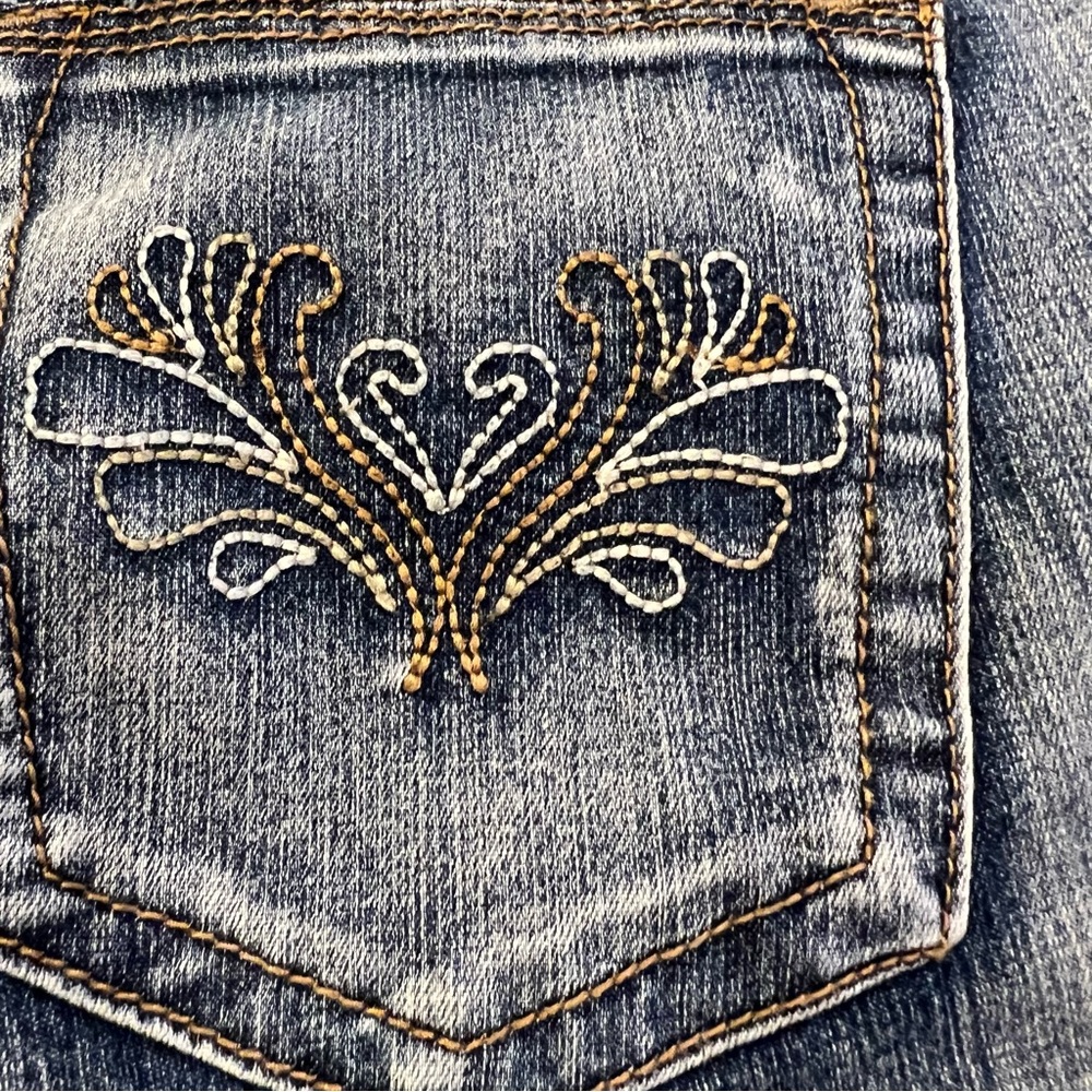 Vintage Industrial Cotton Embroidered Distressed Flare Bootcut Denim Jeans SZ 5 - Picture 10 of 16